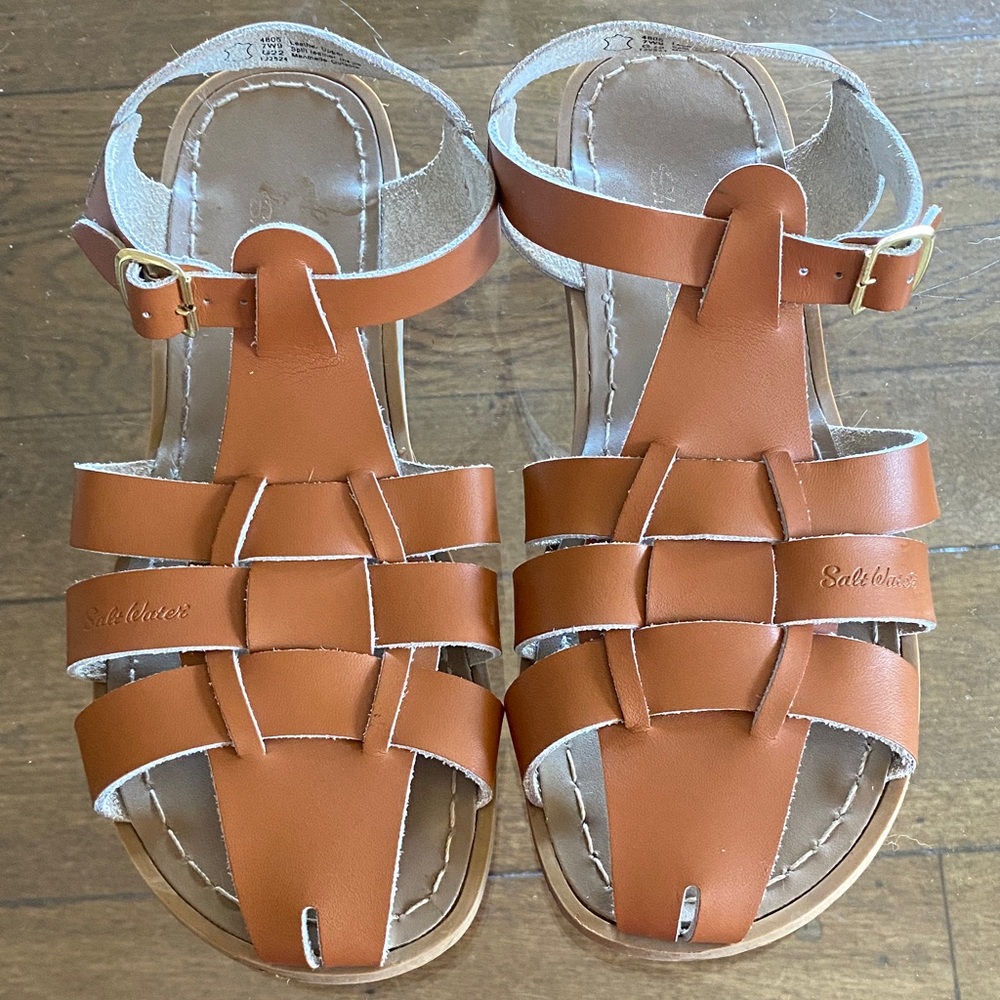 Salt Water Sandals by Hoy Womens Tan Leather Fisherman Sandals
